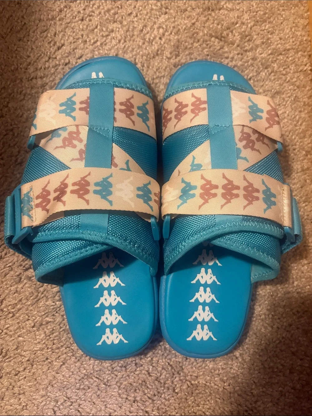 Kappa Turquoise Slide Sandals w/Patterned Cream Straps, Men’s Size 9